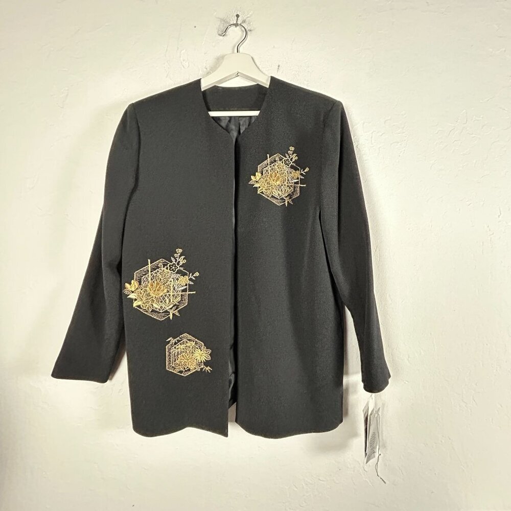 Tango Chirimen Japanese Brand Floral Embraided Blazer Jacket Black Lined New